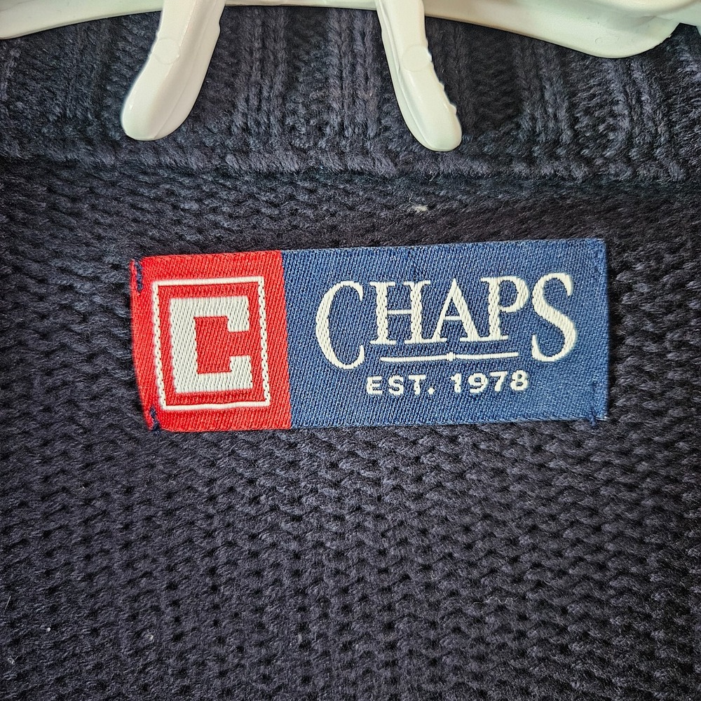 Chaps Sweater Men XXL Chunky Knit‎ Cotton 1/4 Zip Navy Blue - Picture 5 of 13